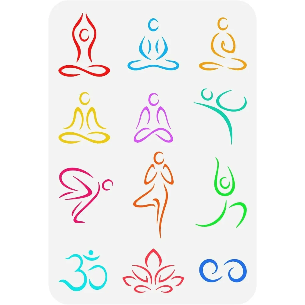 Chakra Stencil 11.7x8.3 inch Yoga Om Symbols Stencil Plastic Yoga Pose Symbol Lotus Patterns Template Yoga Meditation Stencil