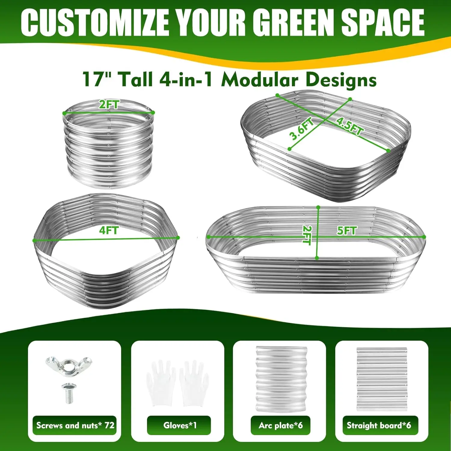 Outdoor Oval Metal Planter Bed in Silver Color, 0.8MM Thick for Vegetables, Flowers and Succulent
