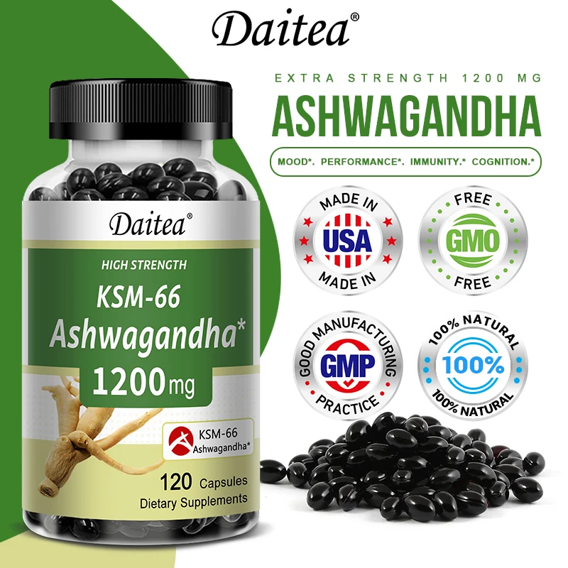 

Ashwagandha Capsules 1200 Mg with Ashwagandha Extract KSM-66-120 Vegetarian Capsules - Anxiety Relief, Stress Relief Supplement