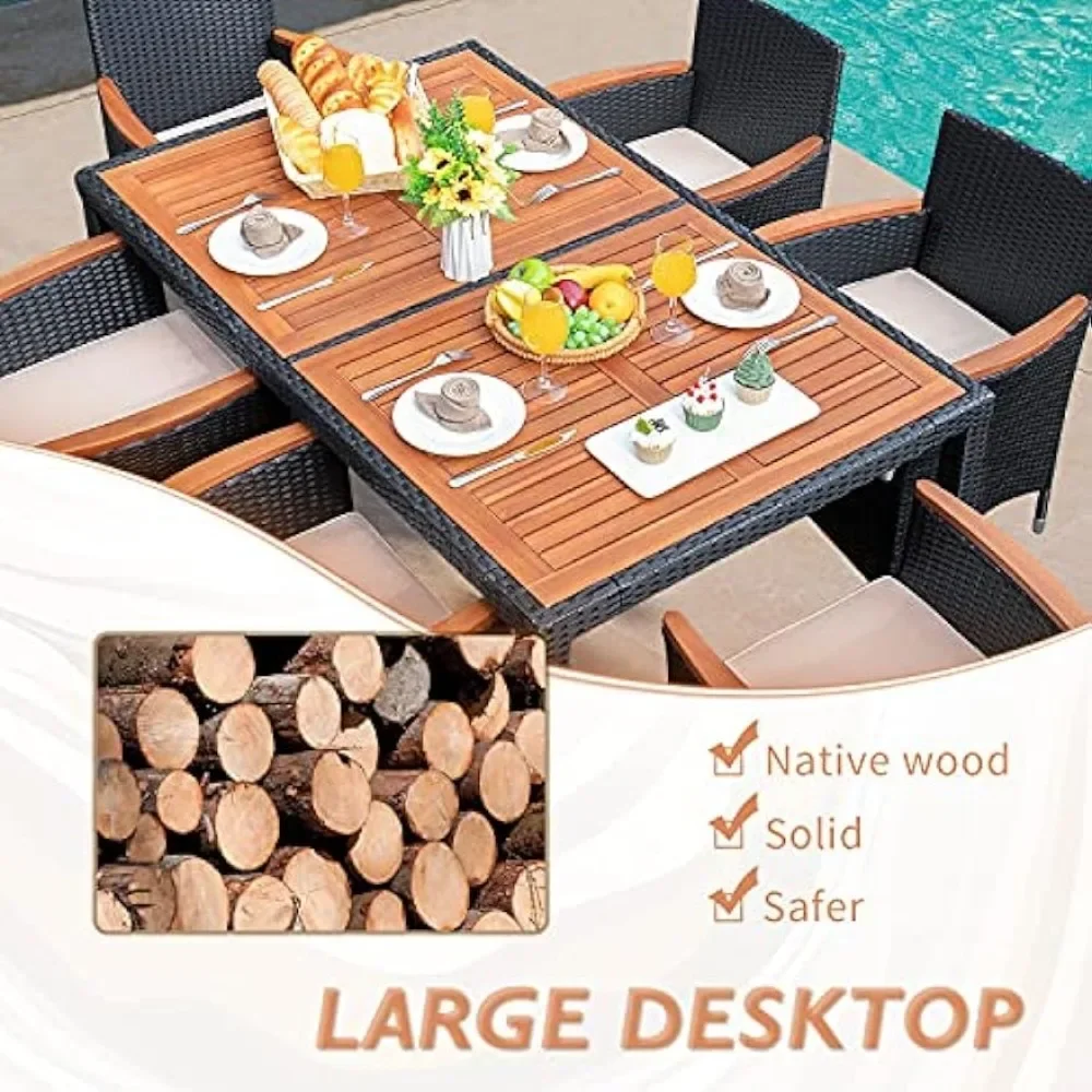 Set furnitur taman luar ruangan, kursi terbuat dari rotan buatan tangan, 7 buah Set furnitur teras luar ruangan