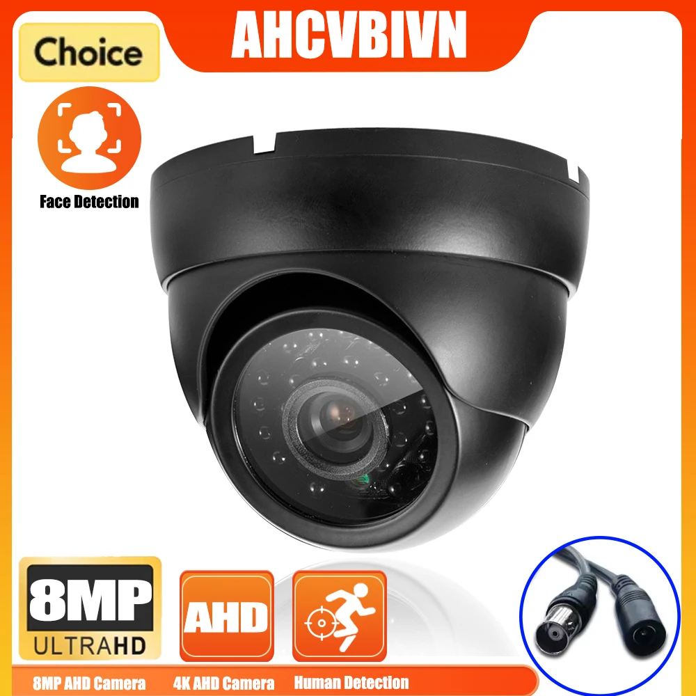 Black 4K AHD Camera 8MP 5MP Indoor Home Security Camera With Face Detection Dome IR Led Night Vision Day&Night Surveillance BNC