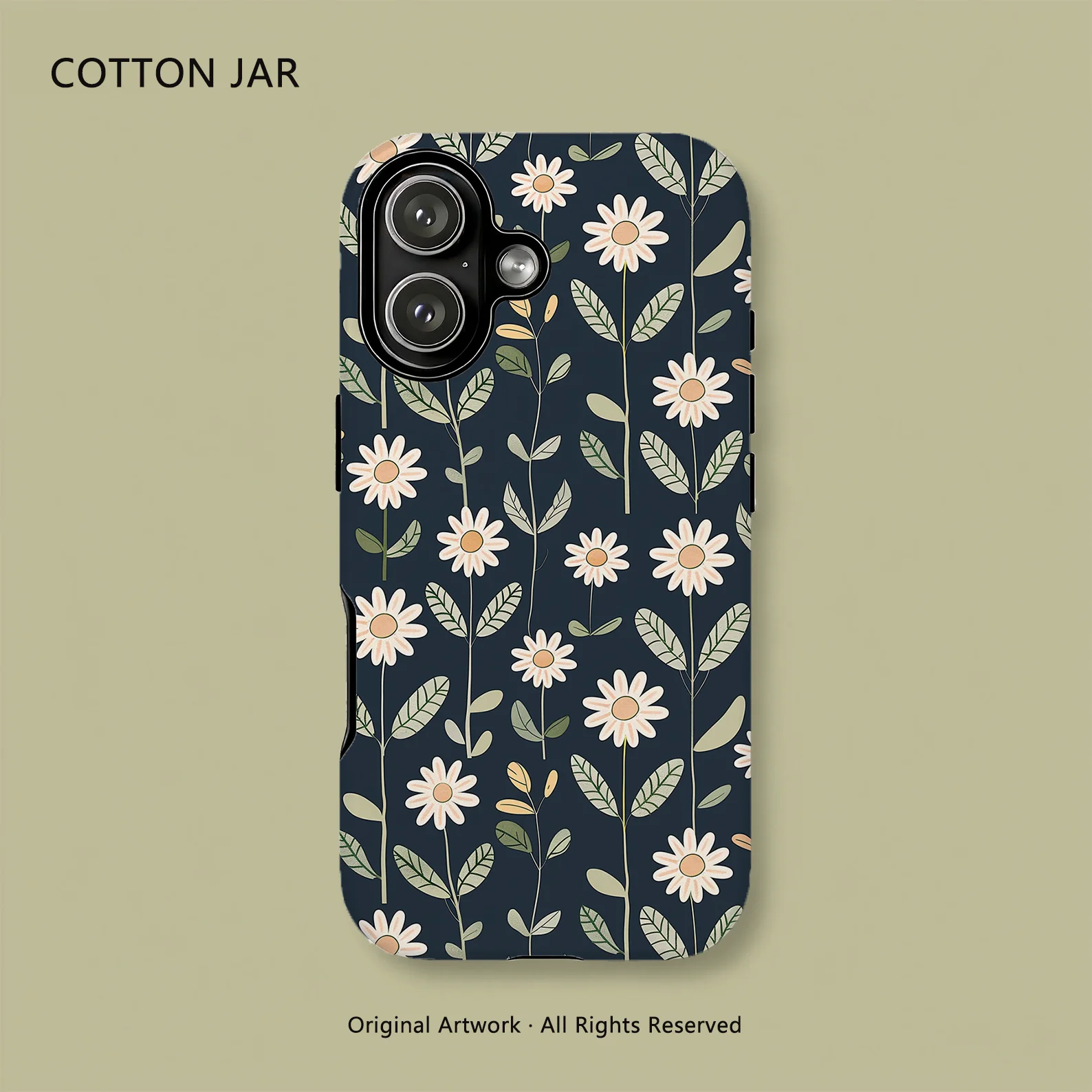 Cute Daisy Floral Dark Navy Magnetic Phone Case For iPhone 17 16 15 14 Pro Max Plus 13 12 Wireless Charging Double Layer Cover