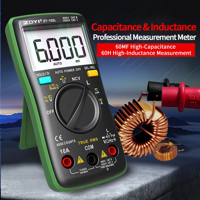 

ZOYI 102L High Precision LCR Meter, Multifunctional with Anti-Burn, Capacitor & Diode Tester