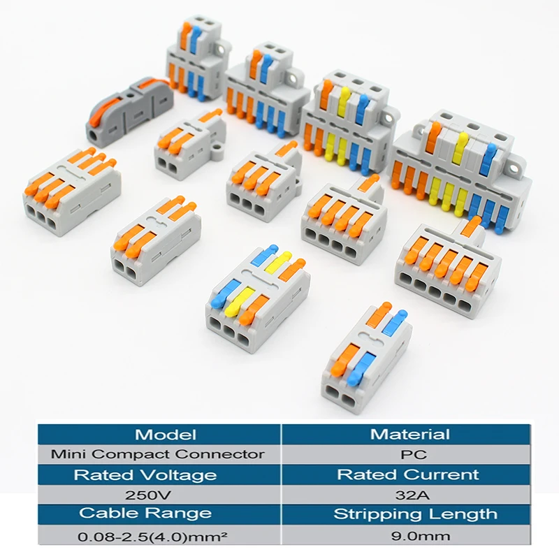 Mini conector condutor de fio rápido universal compacto 2/3 pinos emenda push-interminal bloco 1 entrada múltipla fora com furo de fixação