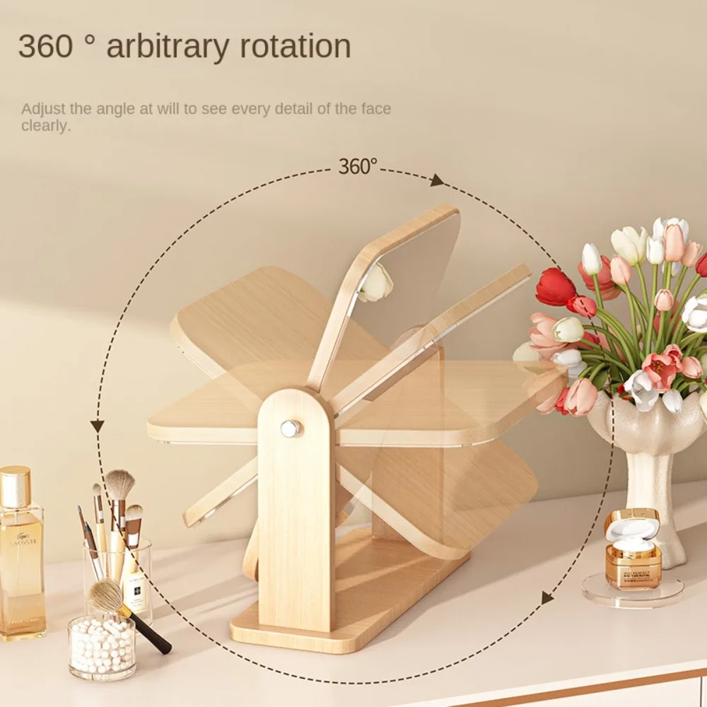 

Simple Wooden Vanity Mirror Single Sided Rotating Makeup Mirror Folding Design HD Cosmetic Mirror Design Perfect for Home