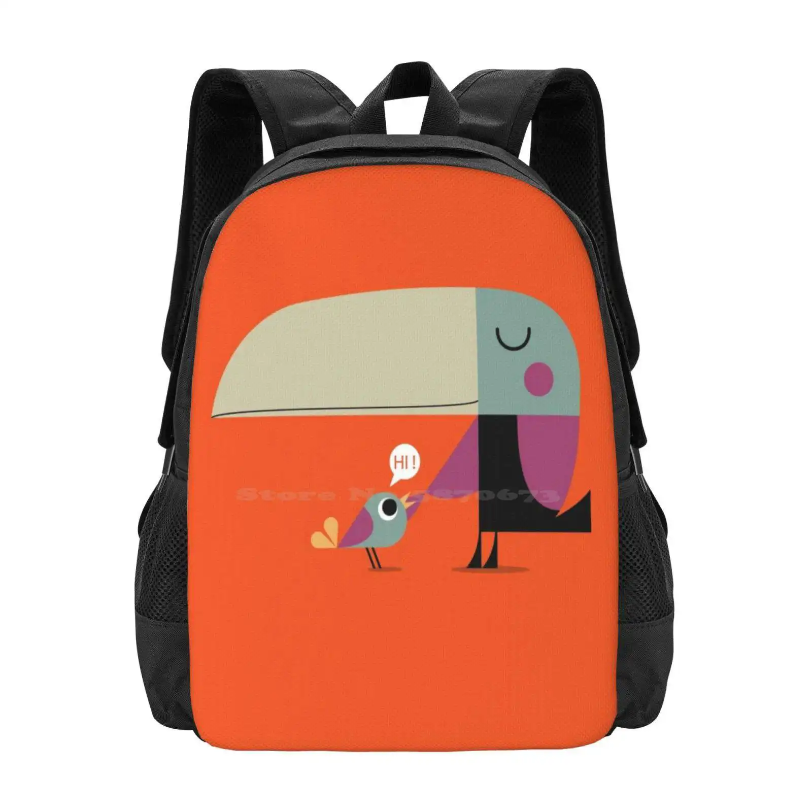 Mochila animal bonito para homens e mulheres, olá, tucano, amizade, amor amigável, mochila para adolescente, pássaro