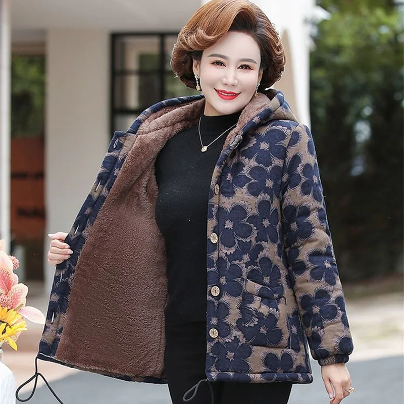 Winter Printing Cotton Coat Women 2023 New Add Thickened Warm Parkas Overcoat Cotton-Padded Jacket Loose Plaid Outerwear Female