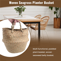 Y50A-Plant Basket With Liner, Woven Seagrass Belly Baskets, Decorate Artificial Tree,Storage Laundry Picnic Grocery Straw Bag