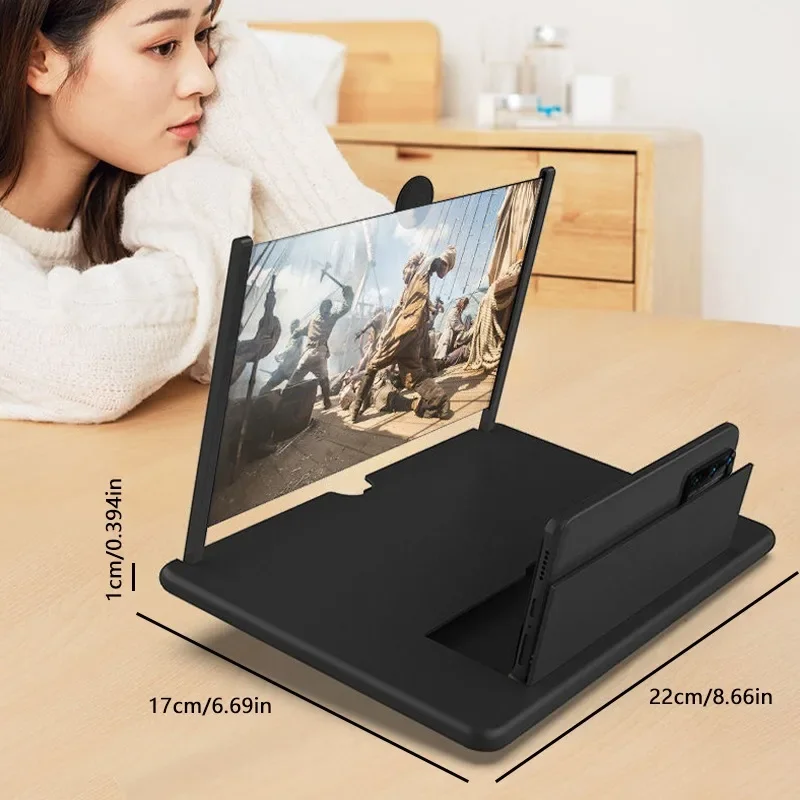 3D HD Phone Screen Amplifier Projector, Foldable Stand for Movies Videos Games, Compatible with All 10 Inch Smartphones