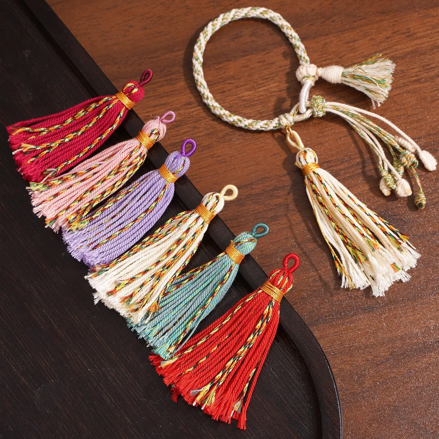 1pc 75mm Long Colorful Hand Twisted Cotton Thread Tibetan Style Tassel for DIY Crafts Keychain Bookmark Home Decor