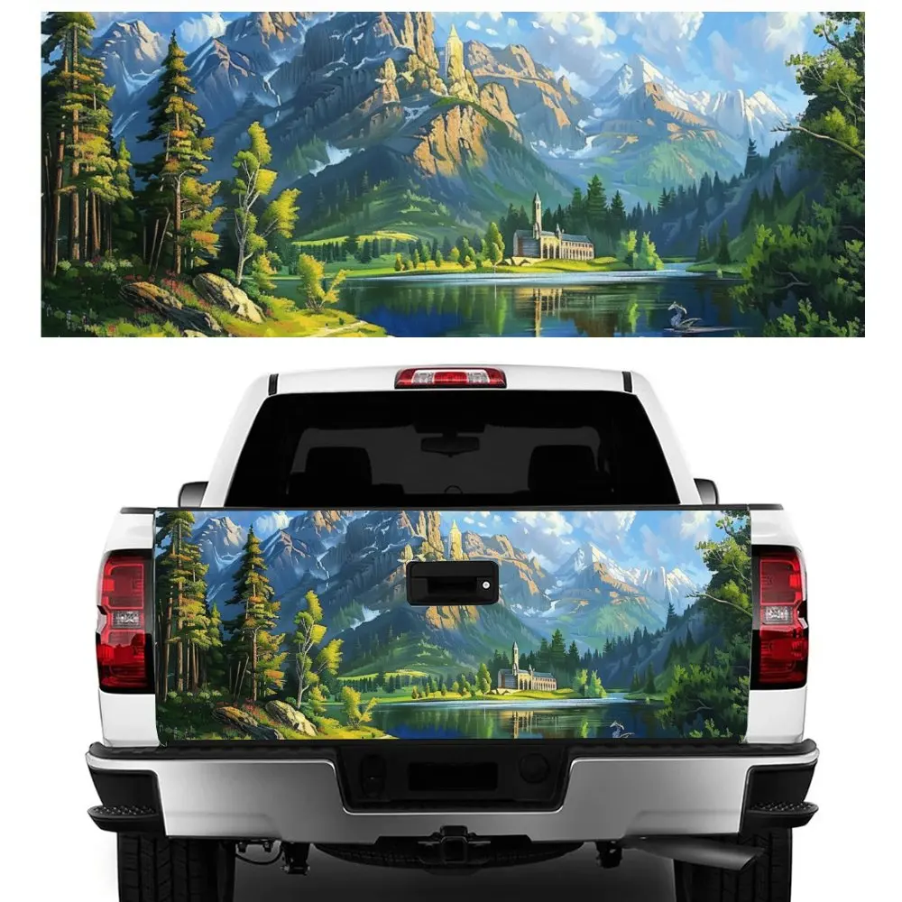 

Dreamy Landscape Lakes Painting Car Tail Trunk Protect Vinly Decal Auto Accessories Hood Decoration Sticker for Off-road Pickup