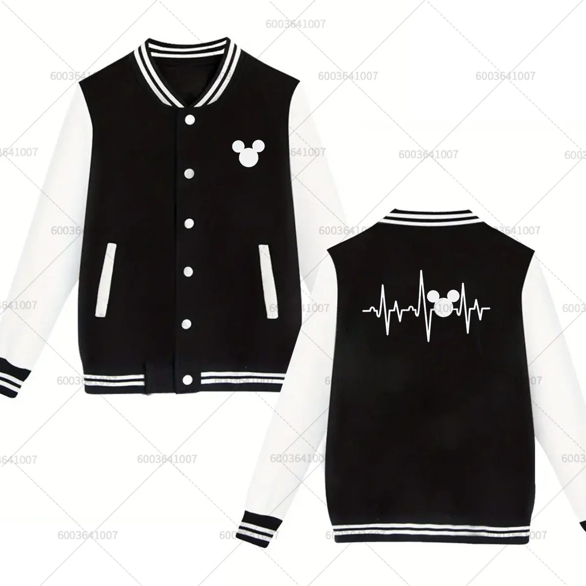 

Men's Disney Mickey Mouse Heartbeat Love Baseball Jacket Women Autumn Winter Fashion Coats Fleece O-Neck Streetwear Hoodies Tops