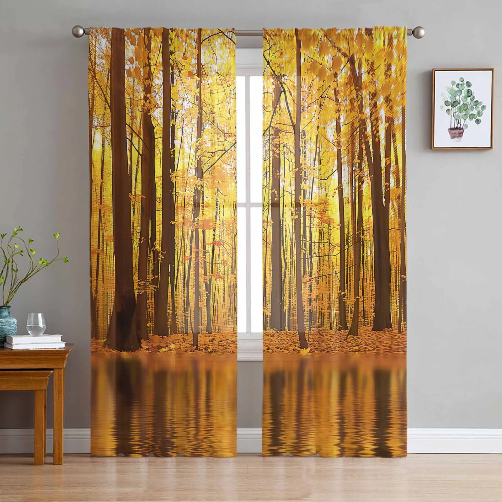 

Autumn Sunset Forest Tulle Curtains For Bedroom Home Decor Living Room Kitchen Voile Curtains For Blind