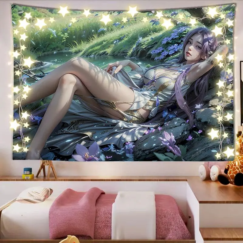 VIKAMA Fairy Girl Green Meadow Tapestry Wall Hanging, 6 Designs, Wall Decor for Bedroom Living Room Dorm