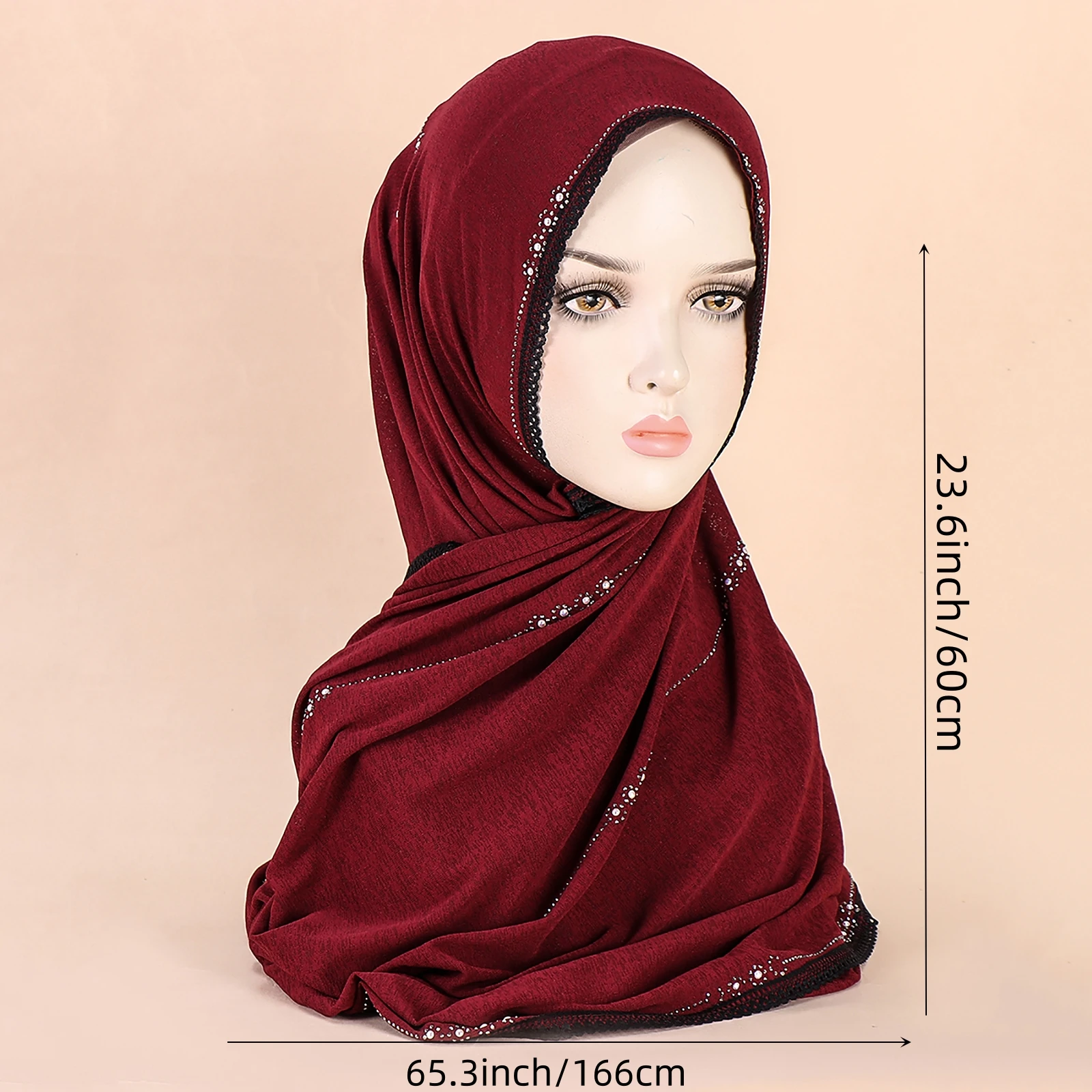 Comfortable And Breathable Decorative Diamond Women\'s Headband with Lace Edge Versatile Casual Scarf New Style Hijab