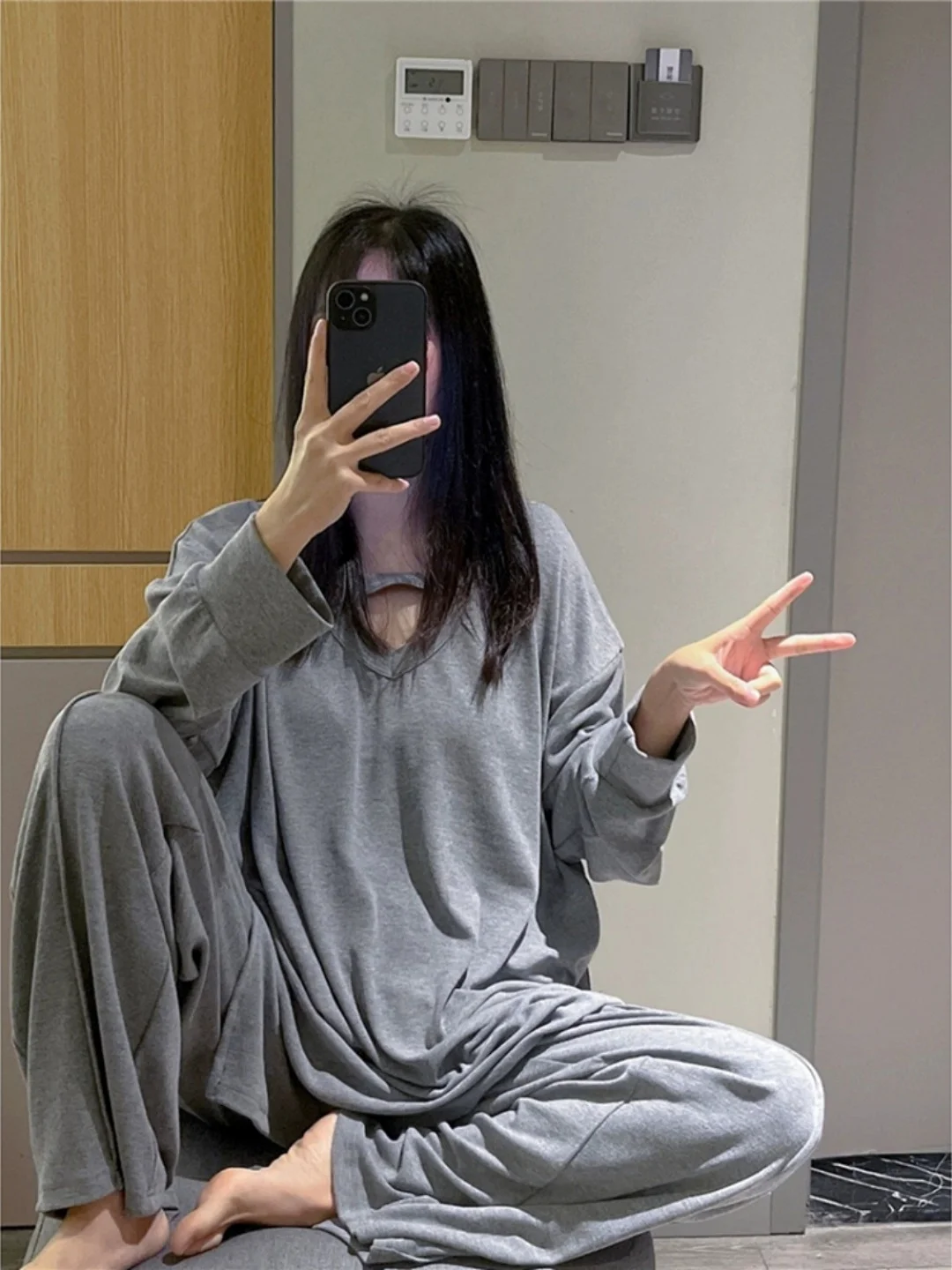 plus Size Women's Sleepwear Set V-Neck Long Sleeve Casual Comfortable Home Clothes Outwear Pants Autumn Winter Home Leisure