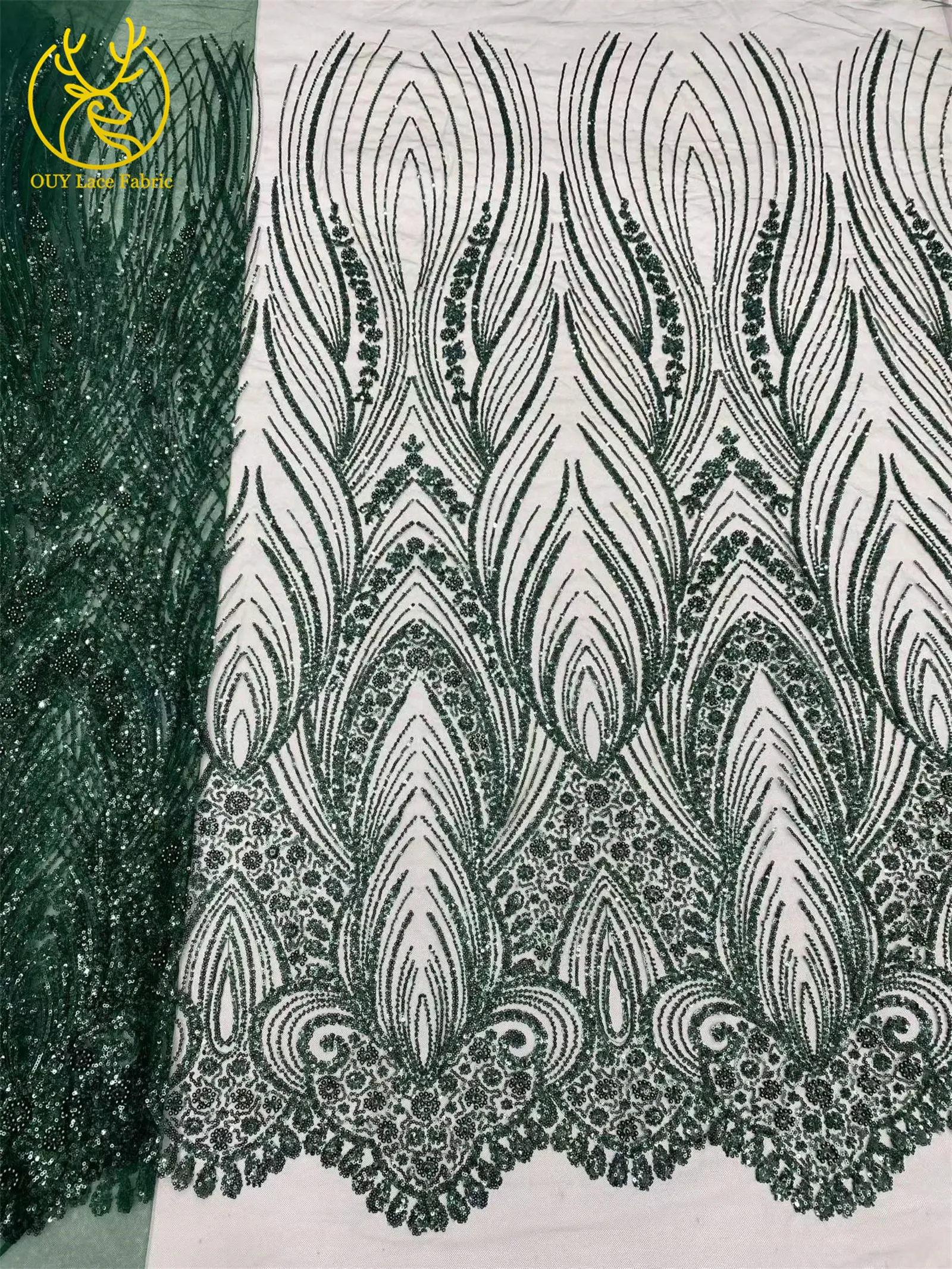 Grüner Afrikanischer Spitzenstoff 2026 Hochwertige Pailletten Tüll Französische Mode Netzspitze Abendkleid Stickerei Nähen – Detail 13