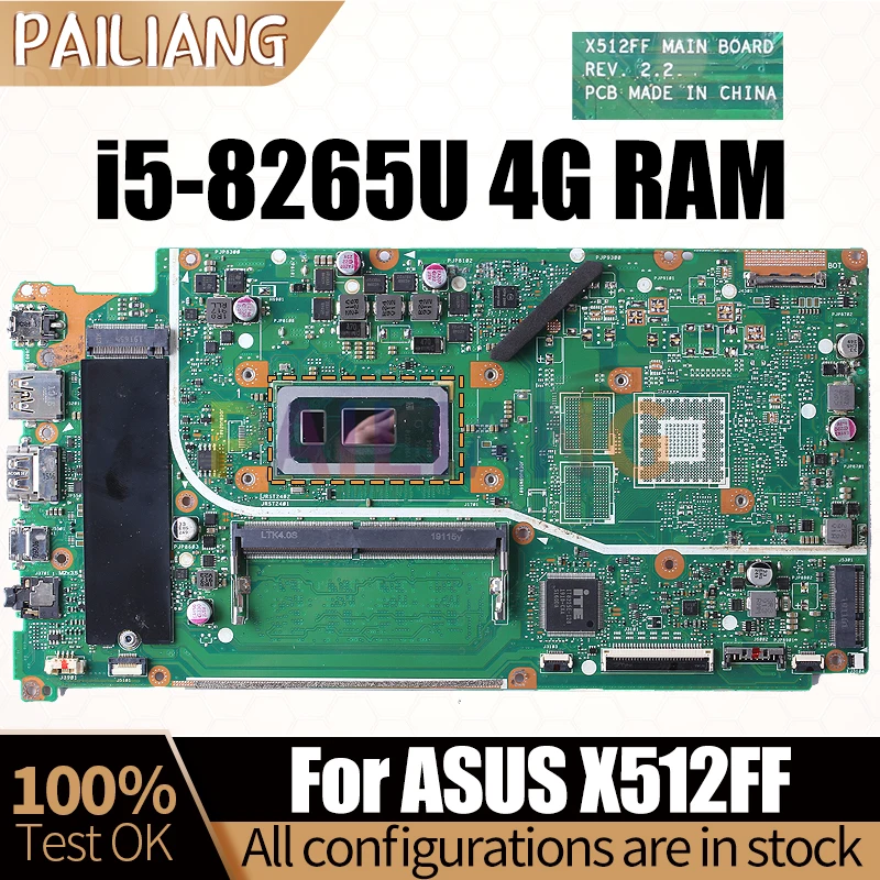 For ASUS X512FF Notebook Mainboard Laptop REV;2.2 SRFFX i5-8265U 4G RAM 60NB0L60-MB2121 Motherboard Full Tested