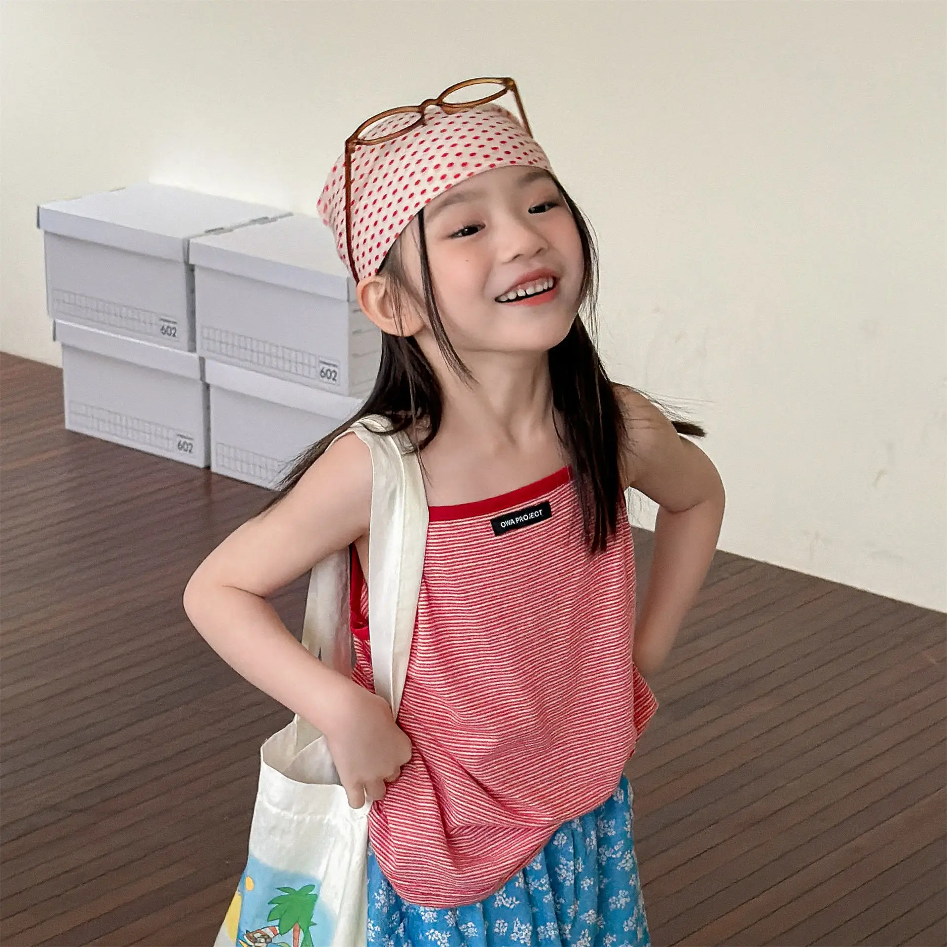 

2026 Summer New Children Sleeveless T Shirts Cute Girls Bottoming Shirts Cotton Baby Girl Striped Sling Vest Kids Clothes