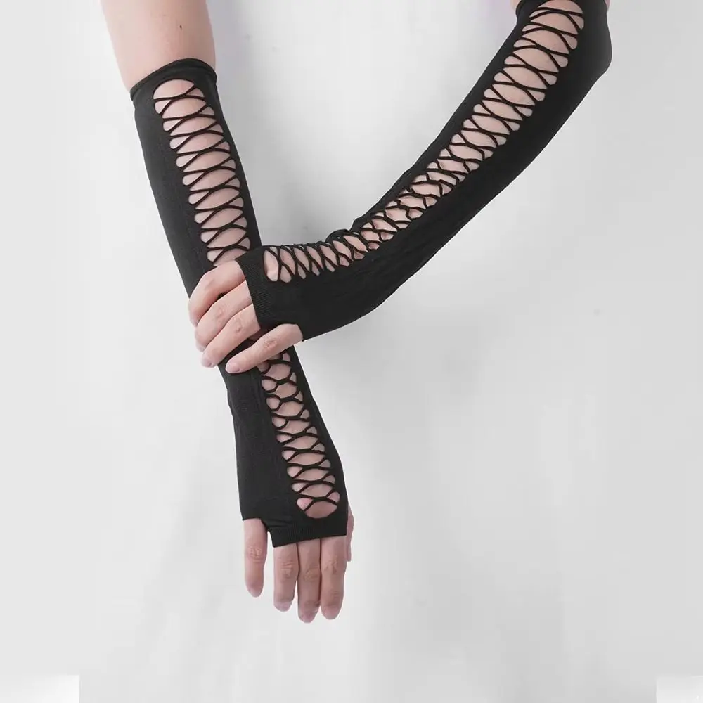 Shiny Women Fingerless Gloves Glitter Black Elastic Bridal Gloves Breathable Hollow Out Wedding Gloves Stage Performance