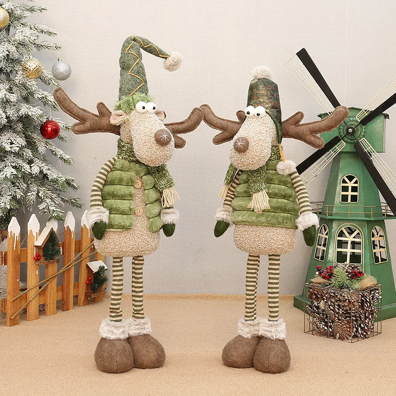 

Christmas Ornaments Green Fabric Retractable Elk Doll 2025 Standing Long-billed Deer Doll Ornament