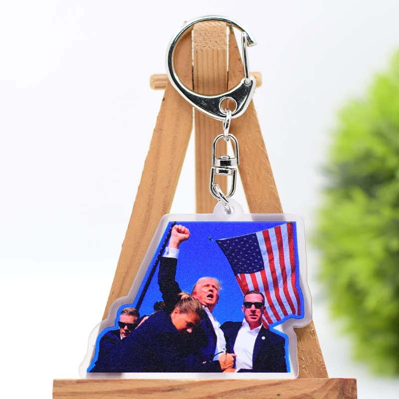 Donald Trump Mug Shot  Keychain Arcylic Cartoon Figures Keyrings  Accessories