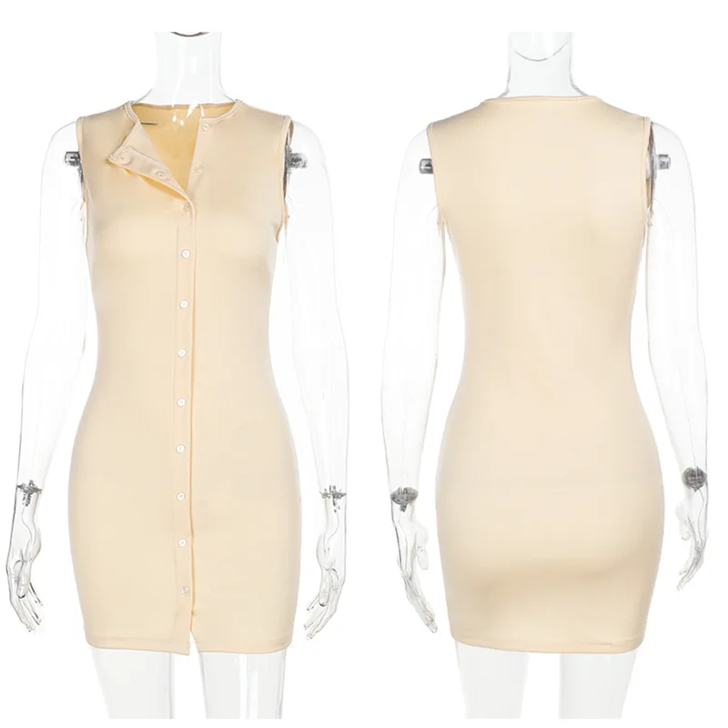 NUOVO-Abito estivo da donna a costine con bottoni e bottoni, camicia a costine aperta sul davanti, senza maniche, slim, elegante, alla moda