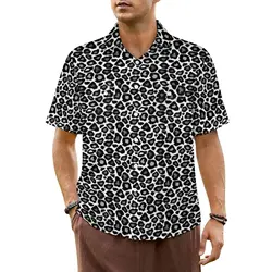 Black White Leopard Hawaiian Shirt Men Beach Animal Print Casual Shirts Short Sleeve Harajuku Graphic Trendy Oversized Blouses