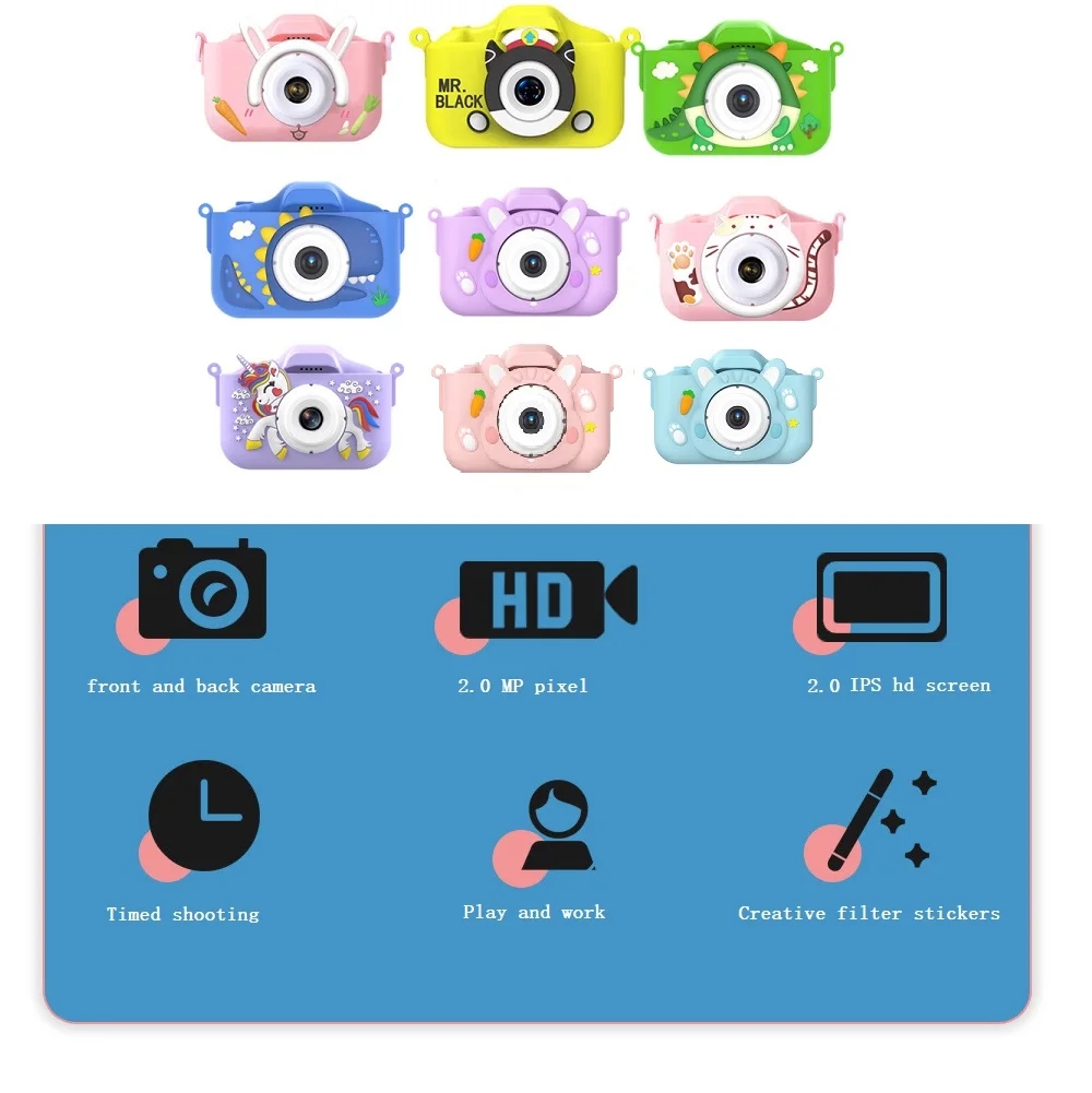 Cámara de dibujos animados para niños, cámara de grabación de dibujos animados de alta definición, pequeña DSLR con cámaras duales