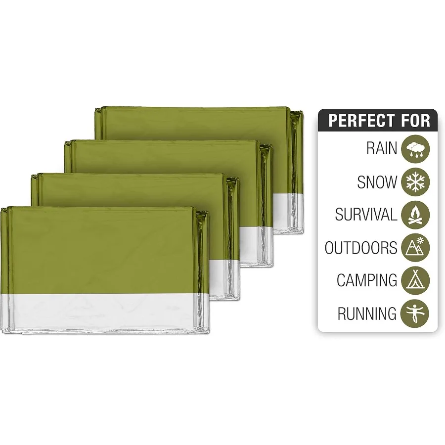 4 عبوات من بطانيات مايلر للطوارئ للبقاء على قيد الحياة في حالات الطقس البارد، مدمجة وخفيفة الوزن ومعزولة للمغامرة الخارجية