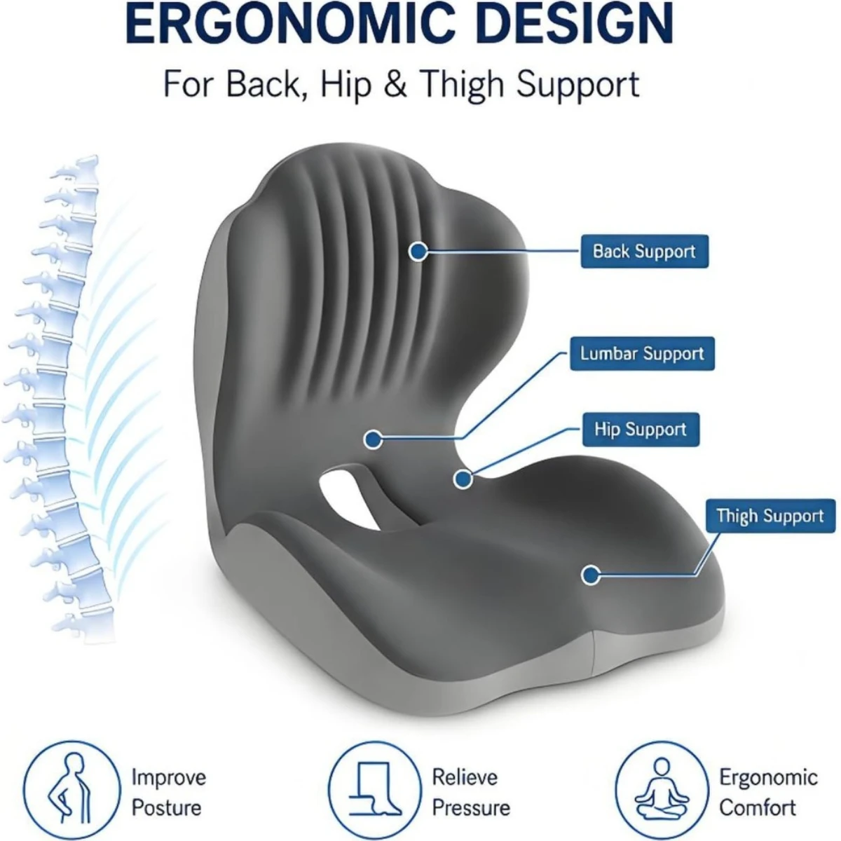 New Breathable Washable Memory Foam Seat Cushion Lumbar Support Pillow for Office Chair Car Seat Back Pain Relief,detachable