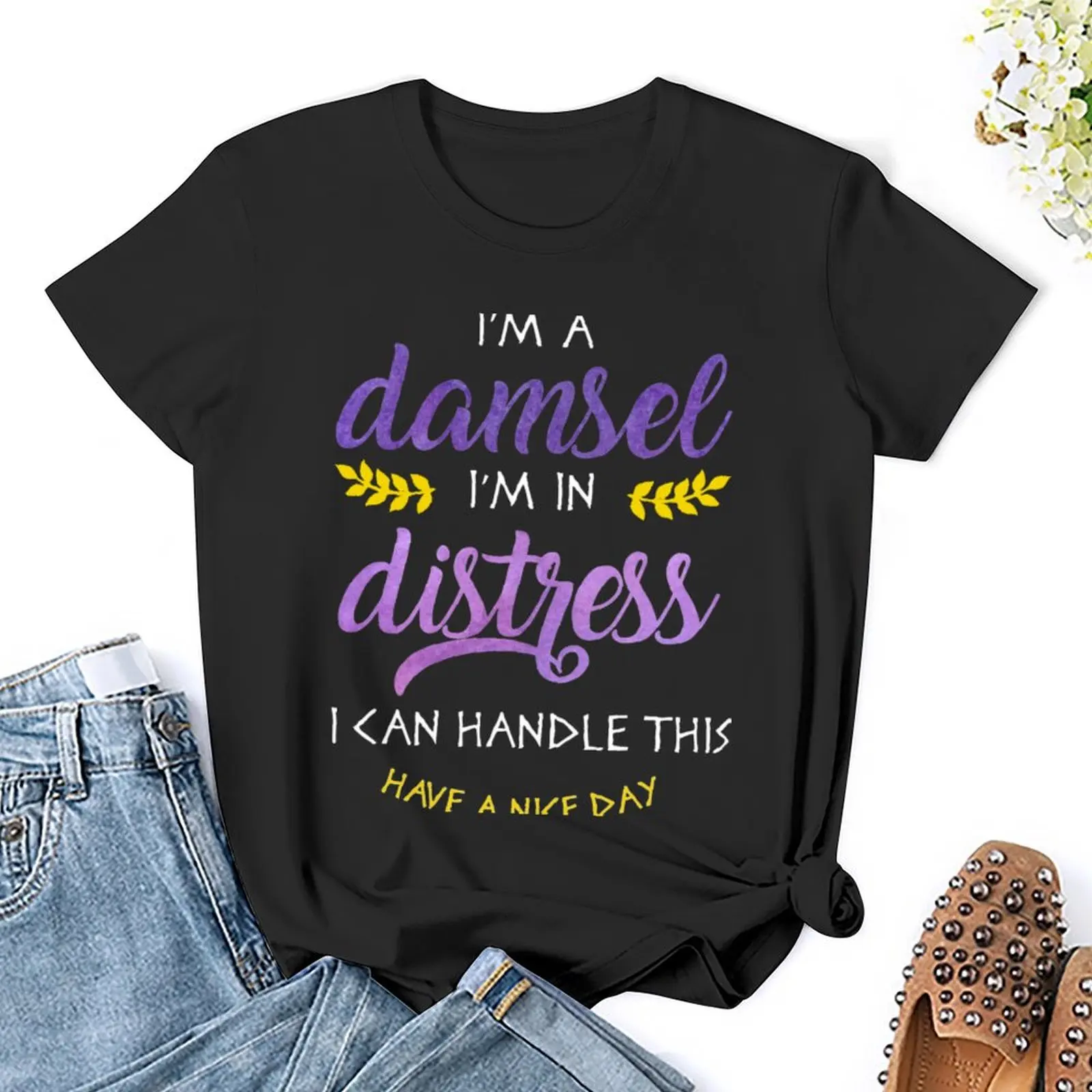 I are a Damsel (hitam) kaus wanita hippie pakaian ukuran besar untuk wanita