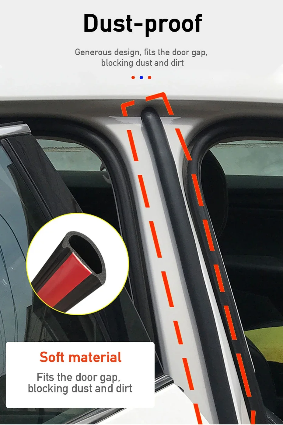 Auto-Türgummidichtung B-Säule Auto-Dichtungsstreifen Kratzfest Geräuschdämmung Staubdicht Selbstklebender Streifen Mittelsäule – Detail 5