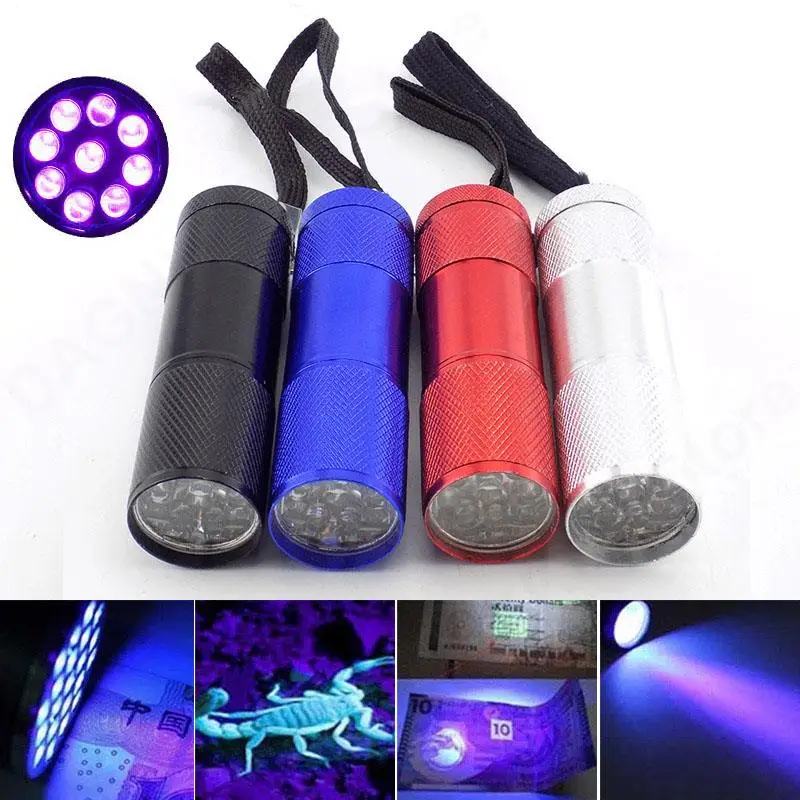 Portable Mini UV Lamp Ultra Violet 9 LED Flashlight Torch Light Lamp Purple Color Flash Linterna Lighting For Money Detection