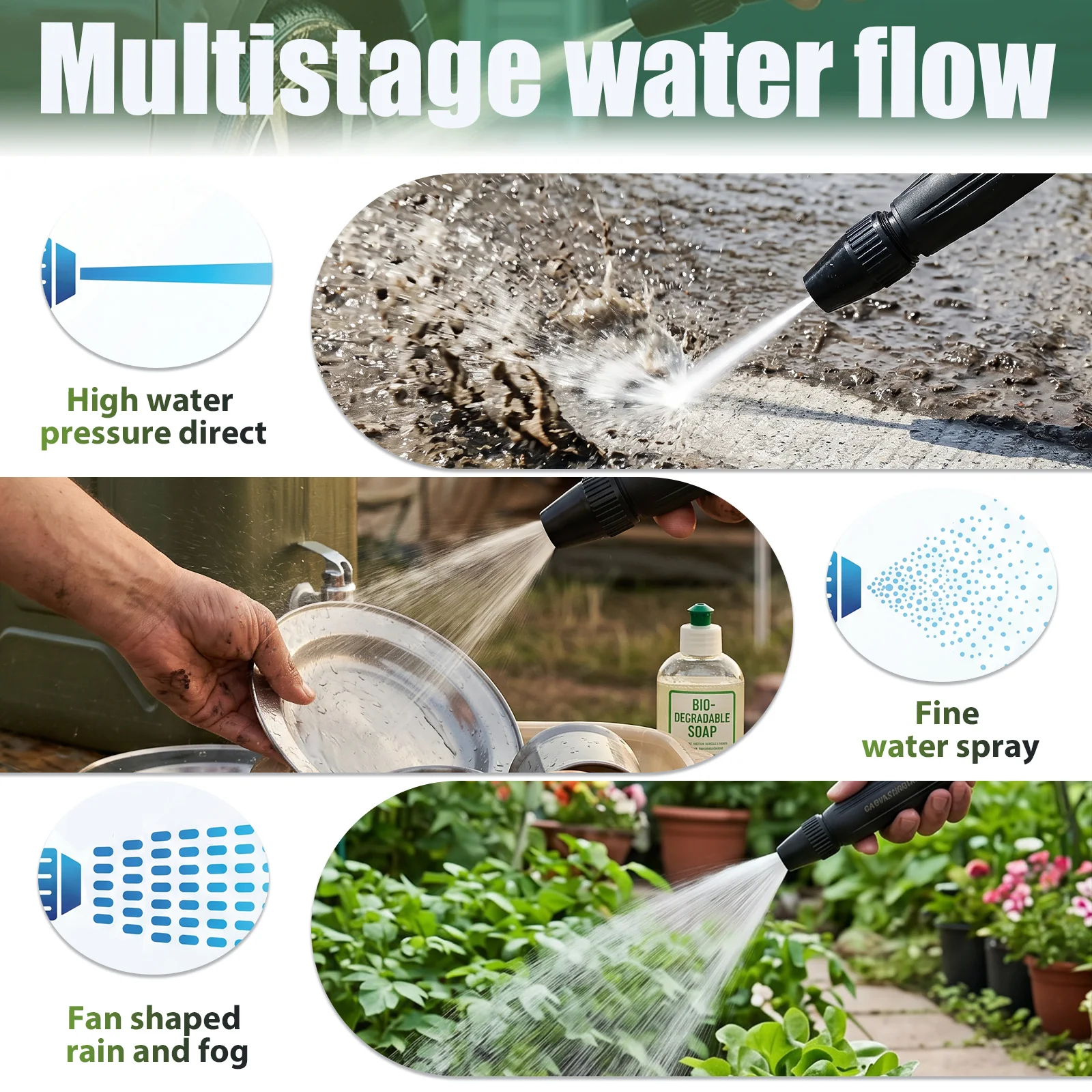 Water Hose Nozzle High Pressure Garden Hose Nozzle with Clamp Adjustable Multi Pattern Hose Nozzle for Lawn Watering Pet Bathing image 4