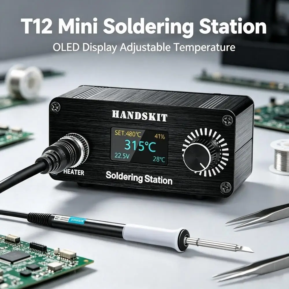 Image of T12-942 Mini-Lötstation DC, Tragbares Digitales Elektronisches Lötset mit Griff für Leiterplatten und Handy-Reparaturarbeiten