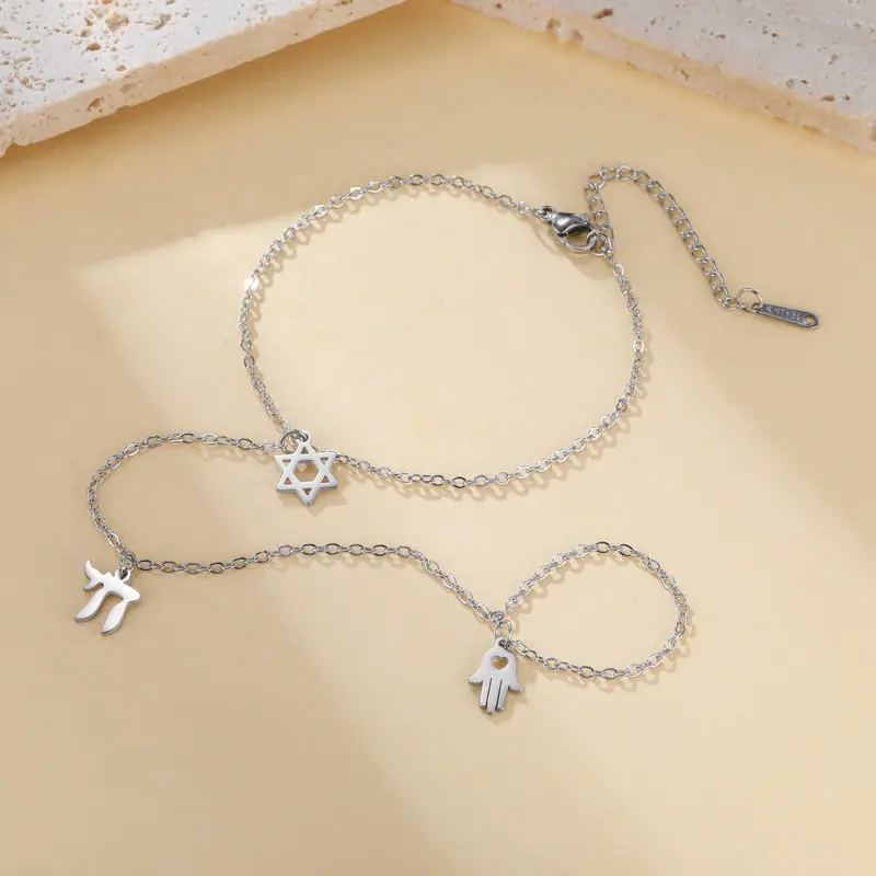 Jüdischer Davidstern Hebräischer Buchstabe Chai Fingerarmband Edelstahl Verstellbares Hexagramm Zirkon Armbänder Amulett Schmuck – Detail 7