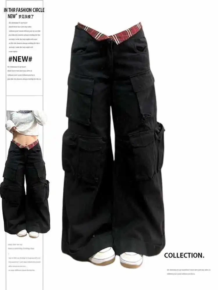 Women Wide Fit Cargo Pants Y2k Loose Casual Baggy Long Trousers Hip-pop Men 2000s Korean Fashion Japanese Harajuku Grunge Tide