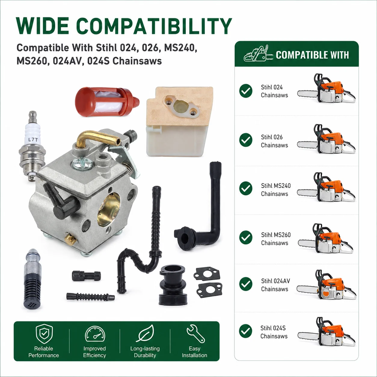 Carburetor with Air Filter For Stihl 024 026 MS240 MS260 024AV 024S Chainsaw, Replaces 1121 120 0611 11211200611 Saw Parts