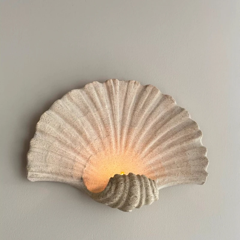 Portavelas de Concha Marina Natural y Piedra Arenisca, Decoración Costera Hecha a Mano con Estrella de Mar y Coral, Centro de Mesa Estilo Playa para Repisa
