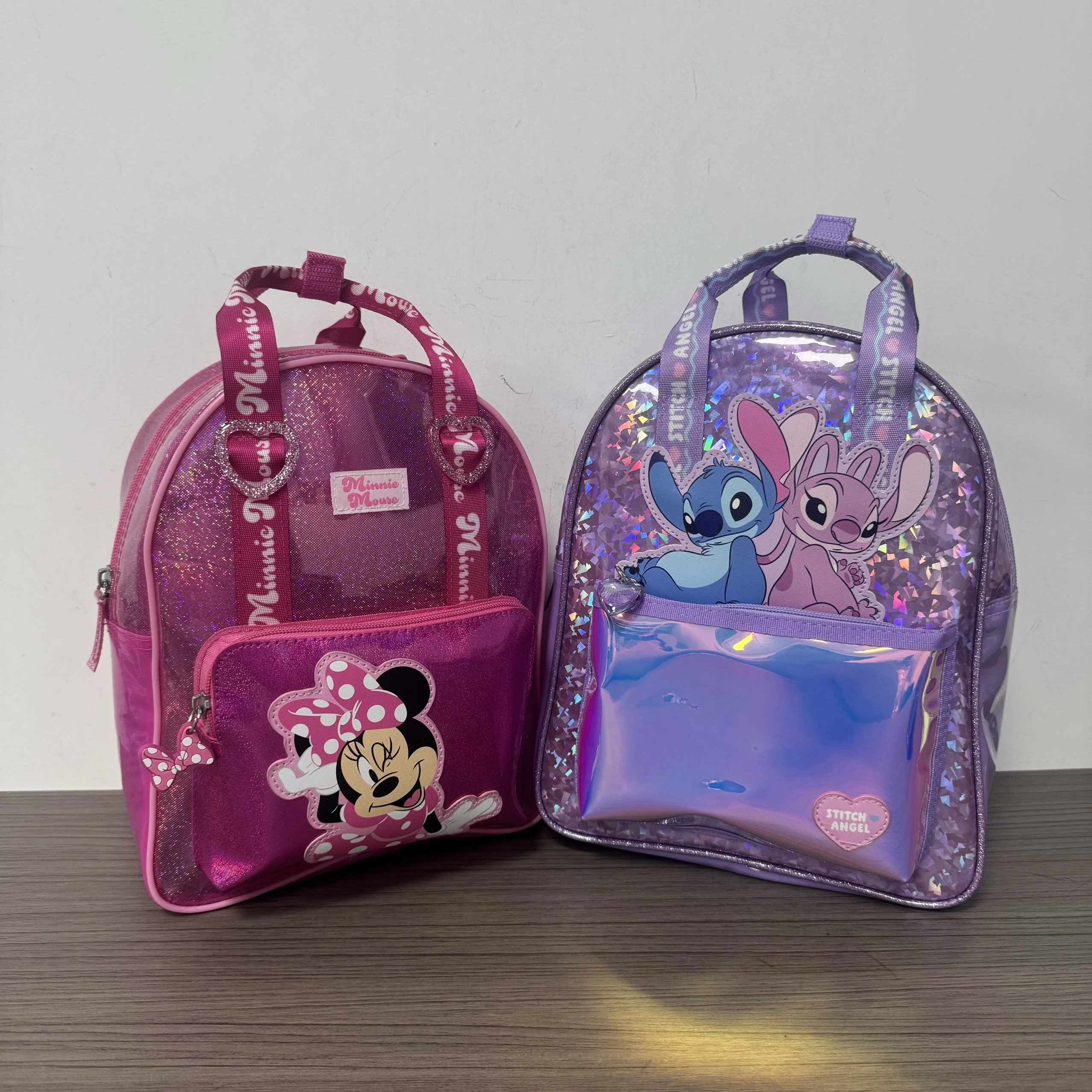 

Original Disney Children's Cartoon Stitch Mickey Transparent Style Children's Sequined Backpack Girl Christmas Birthday Gift