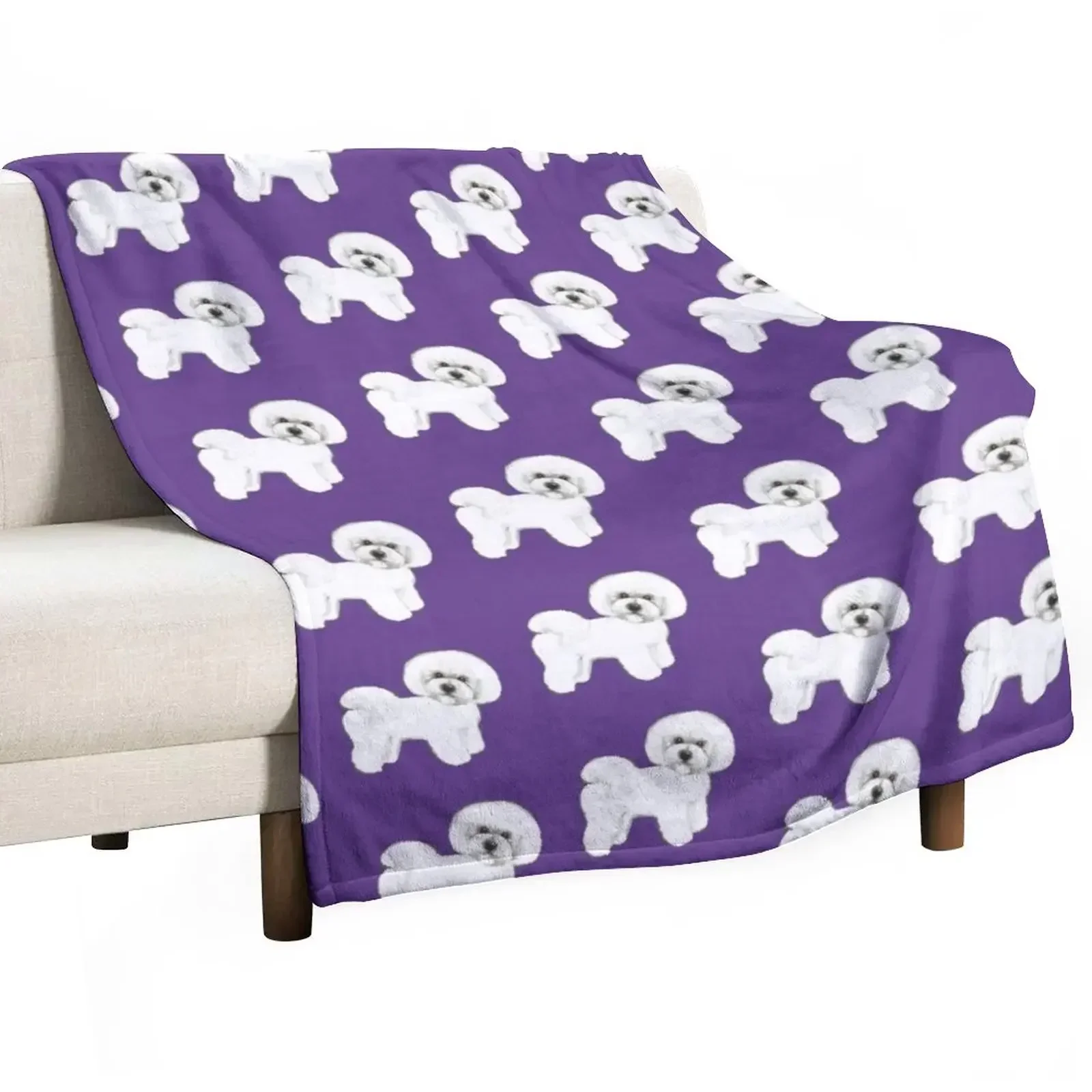 

Bichon Frise dog on Ultraviolet,Pantone Ultraviolet Throw Blanket For Decorative Sofa Blankets For Baby Thin Stuffeds Blankets