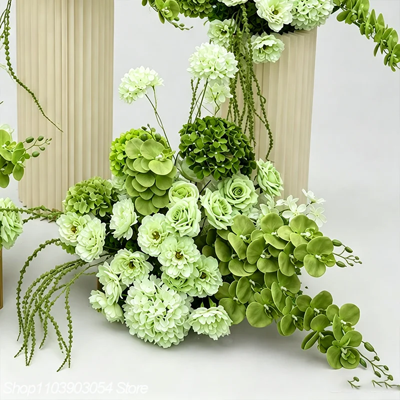5D Grün-Weiße Künstliche Hortensien-, Orchideen- und Pfingstrosen-Blumenarrangements für Hochzeits-Hintergrund-Dekoration, Tischdekoration, Bühnen- und Boden-Dekoration, Event-Requisiten – Detail 8