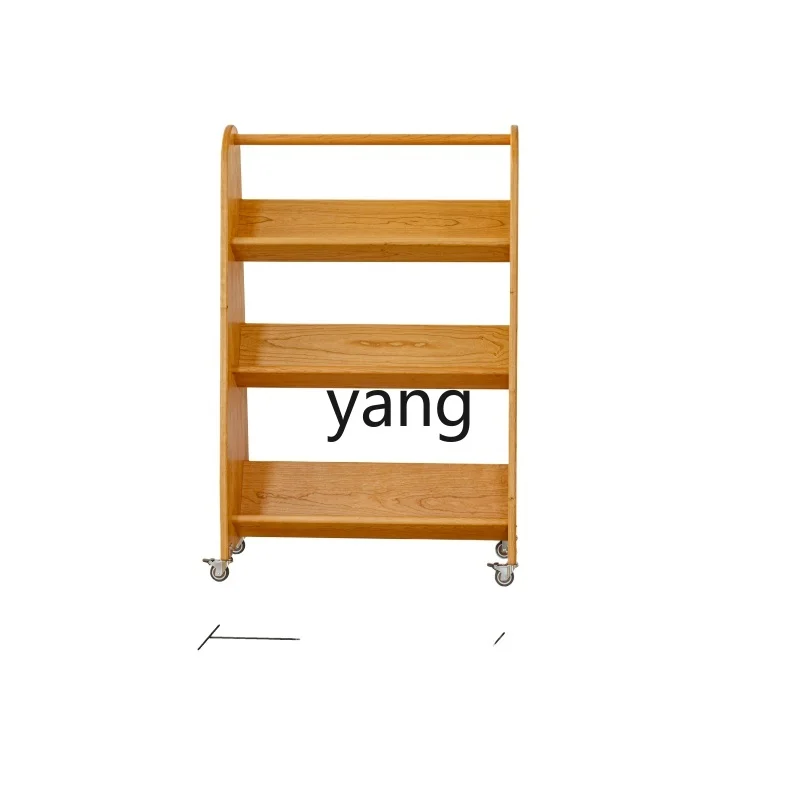 

LT solid wood movable bookshelf with wheeled trolley floor shelf living room study
