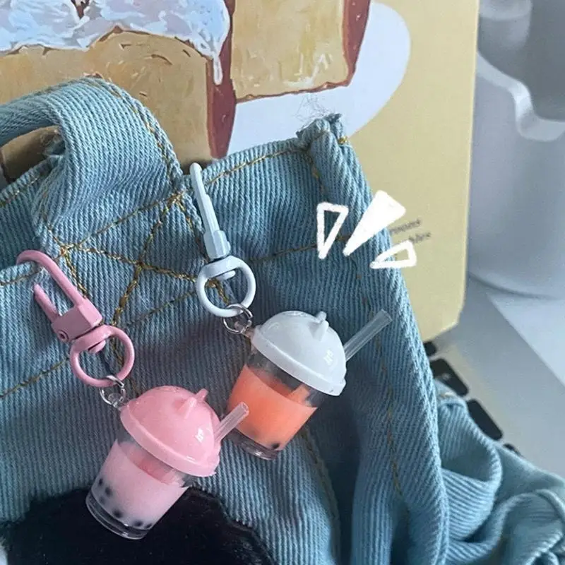 31BB Bubble Tea Keychain Pendant Resin Cup Bag Charm with Split Keyring and Spring Clasp for Keys, Small Bags, and Zipper Pull