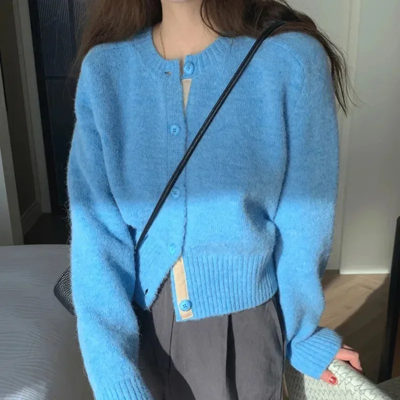 Spring and Autumn New Korean Chic Mint Green Sweater Women\'s Single breasted Knitted Cardigan Coat Top Women