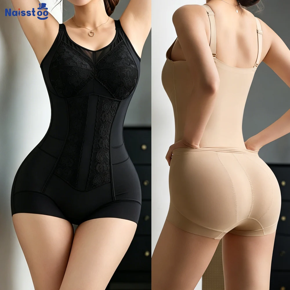Women's Lace Bodysuit Shapewear Adjustable Shoulder Straps and Hip Open Design Slim Tummy Control Body Shaper Bodysuit