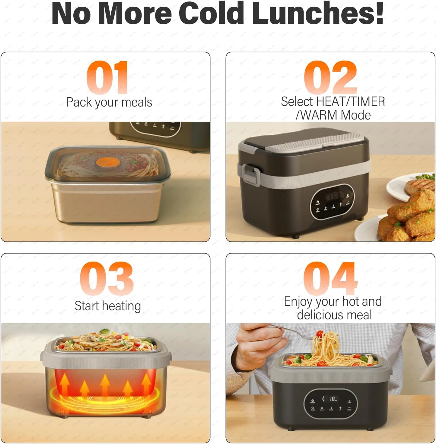 Gison 1.5L Electric Heated Lunch Box for Adults 60W Heated with Temp 18000mah Display Portable Food Warmer for Work Car or home view 6