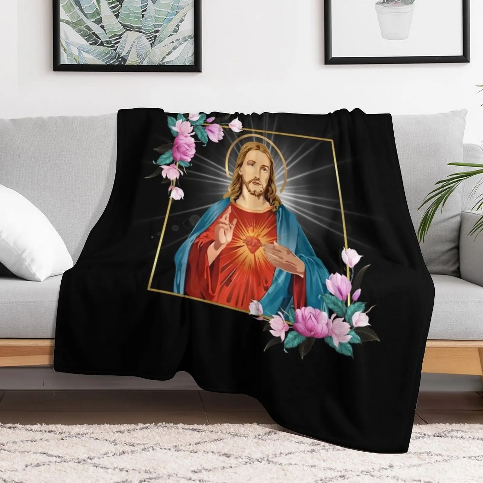 Immaculate Heart of Jesus Christ Sacred Heart Catholic Gift Throw Blanket Furry Luxury Throw Sleeping Bag Blankets