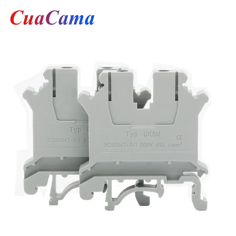 100Pcs UK5N Din Rail Block Connection Terminals Electrical Conductor Strip Universal Wire Connector UK5